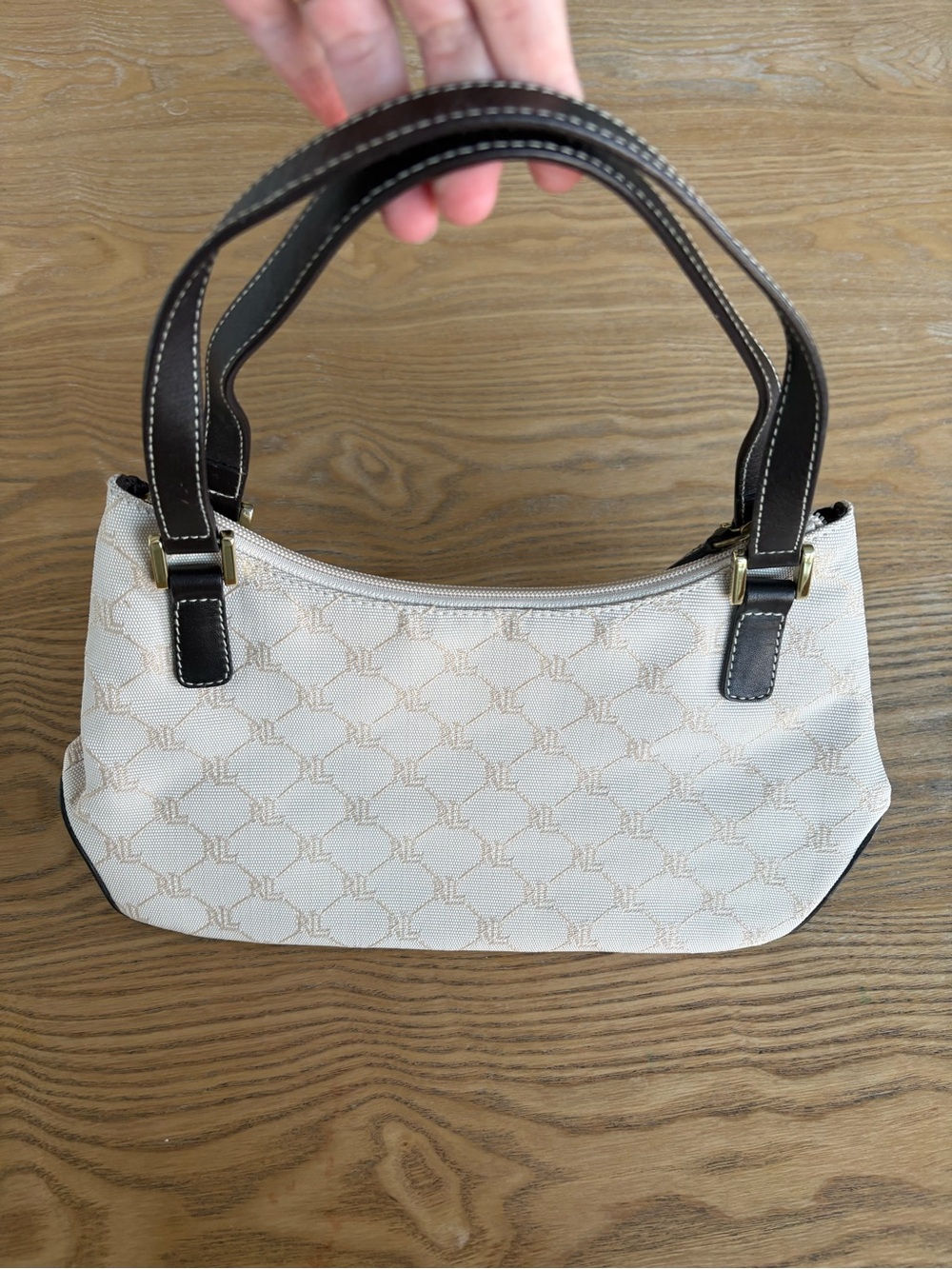 Lauren Ralph Lauren Y2K Woven cream beige and brown monogram shoulder handbag